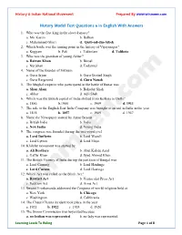 History Model Test Questions 6 in English with Answers 1