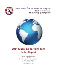 2014 Global Go to Think Tank Index Report