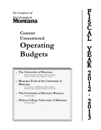 Current Unrestricted Operating Budgets