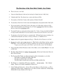 The Doctrine of the Most Holy Trinity: Key Points