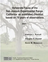 Annotated Checklist of Vertebrate Fauna of the San Joaquin