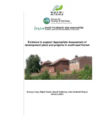 Evidence to Support Appropriate Assessment of Development Plans and Projects in South-East Dorset