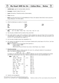 My Heart Will Go on – Celine Dion – Notes 