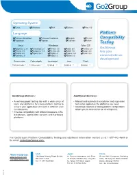 Platform Compatibility Testing and Additional Information Contact Us at 1-877-442-4669 Or by Email Sales@Go2group.Com