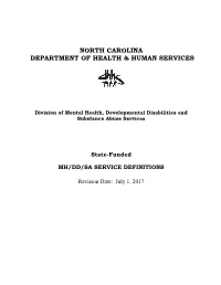 State Funded MH/DD/SA Service Definitions
