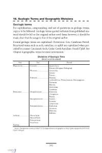 18. Geologic Terms and Geographic Divisions
