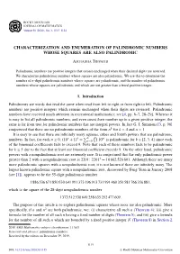 Characterization and Enumeration of Palindromic Numbers Whose Squares Are Also Palindromic