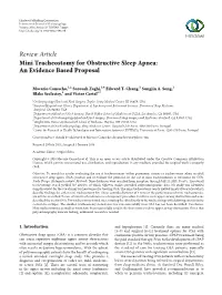 Mini Tracheostomy for Obstructive Sleep Apnea: an Evidence Based Proposal