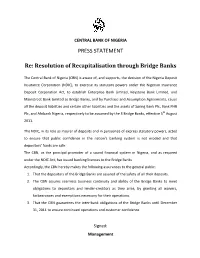 Resolution of Recapitalisation Through Bridge Banks