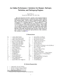 An Online Performance Calculator for Ramjet, Turbojet, Turbofan, and Turboprop Engines