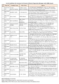List of Candidates for Interview for the Post of District Programme Manager Under NHM, Assam Sl Regd