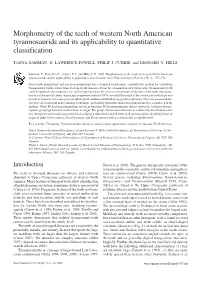 Morphometry of the Teeth of Western North American Tyrannosaurids and Its Applicability to Quantitative Classification