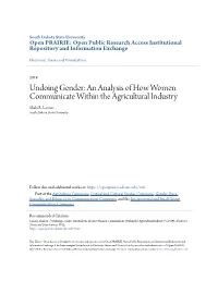 Undoing Gender: an Analysis of How Women Communicate Within the Agricultural Industry Shala R