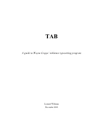 A Guide to Wayne Cripps' Tablature Typesetting Program