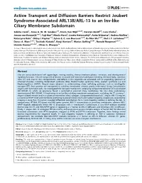 Active Transport and Diffusion Barriers Restrict Joubert Syndrome-Associated ARL13B/ARL-13 to an Inv-Like Ciliary Membrane Subdomain