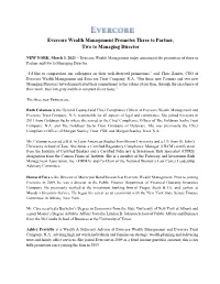 Evercore Wealth Management Promotes Three to Partner, Two to Managing Director