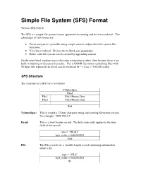 Simple File System (SFS) Format