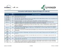 Advanced Imaging CPT Code List