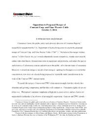 Opposition to Proposed Merger of Comcast Corp. and Time Warner Cable October 2, 2014