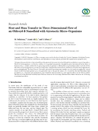 Research Article Heat and Mass Transfer in Three-Dimensional Flow of an Oldroyd-B Nanofluid with Gyrotactic Micro-Organisms