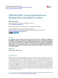 TBXA2R Rsnps, Transcriptional Factor Binding Sites and Asthma in Asians