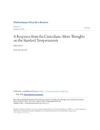 Thoughts on the Stanford Temperaments Robert Bates