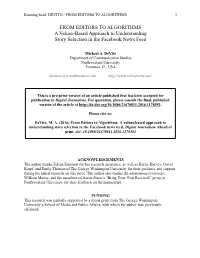FROM EDITORS to ALGORITHMS a Values-Based Approach to Understanding Story Selection in the Facebook News Feed