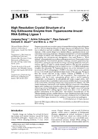 High Resolution Crystal Structure of a Key Editosome Enzyme from Trypanosoma Brucei: RNA Editing Ligase 1