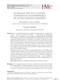 Humanism and New Atheism: Experiences and Proposals of an Educational Minority