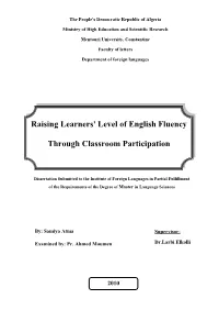 Raising Learners' Level of English Fluency Through Classroom