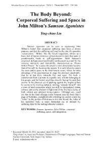 The Body Beyond: Corporeal Suffering and Space in John Milton's Samson Agonistes