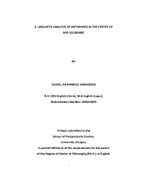 A Linguistic Analysis of Metaphors in the Poetry of Niyi Osundare