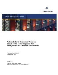 Automated and Connected Vehicles: Status of the Technology and Key Policy Issues for Canadian Governments