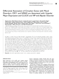 CRY1 and NPAS2 Are Associated with Unipolar Major Depression and CLOCK and VIP with Bipolar Disorder