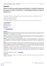 Effects of Self-Focused Augmented Reality on Health Perceptions During the COVID-19 Pandemic: a Web-Based Between-Subject Experiment