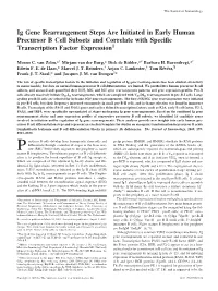 Factor Expression and Correlate with Specific Transcription in Early Human Precursor B Cell Subsets Ig Gene Rearrangement Steps