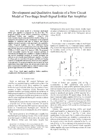 Development and Qualitative Analysis of a New Circuit Model of Two-Stage Small-Signal Sziklai Pair Amplifier