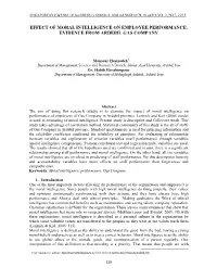 Effect of Moral Intelligence on Employee Performance: Evidence from Ardebil Gas Company