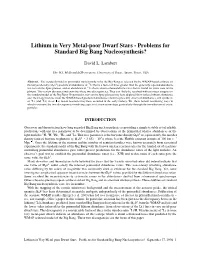 Lithium in Very Metal-Poor Dwarf Stars - Problems for Standard Big Bang Nucleosynthesis?