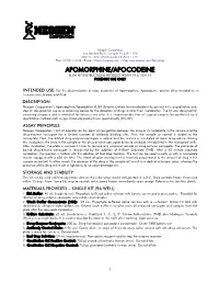 Apomorphine/Apocodeine Elisa Kit Instructions Product #109119 & 109116 Forensic Use Only