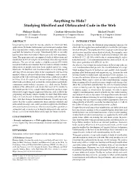 Studying Minified and Obfuscated Code in the Web