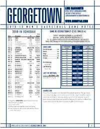 2018-19 Schedule Game 10: Georgetown (7-2) Vs