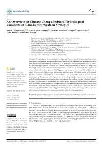 An Overview of Climate Change Induced Hydrological Variations in Canada for Irrigation Strategies