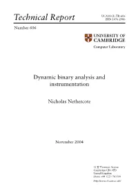 Dynamic Binary Analysis and Instrumentation