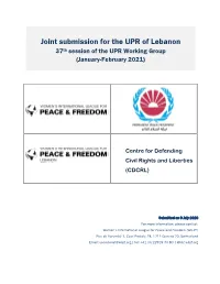 Joint Submission for the UPR of Lebanon 37Th Session of the UPR Working Group (January-February 2021)