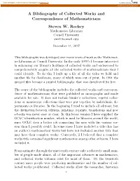 A Bibliography of Collected Works and Correspondence of Mathematicians Steven W