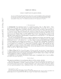 Arxiv:1801.00045V1 [Math.RT] 29 Dec 2017 Eetto Hoyof Theory Resentation ﬁnite-Dimensional Olw Rmwr Frmr Elr N El[T] for [RTW]
