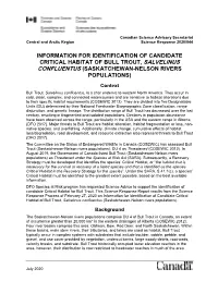 Information for Identification of Candidate Critical Habitat of Bull Trout