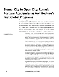 Rome's Postwar Academies As Architecture's First Global Programs