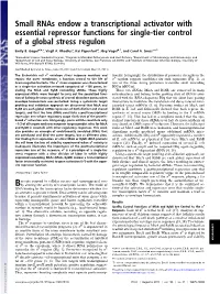 Small Rnas Endow a Transcriptional Activator with Essential Repressor Functions for Single-Tier Control of a Global Stress Regulon
